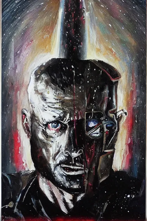 Image similar to a painting that asks the viewer to question the very purpose of life when all memories will be lost in time like tears in the rain, the replicant roy batty is capable of showing more empathy than his human creators, in the style of blade runner, ridley scott