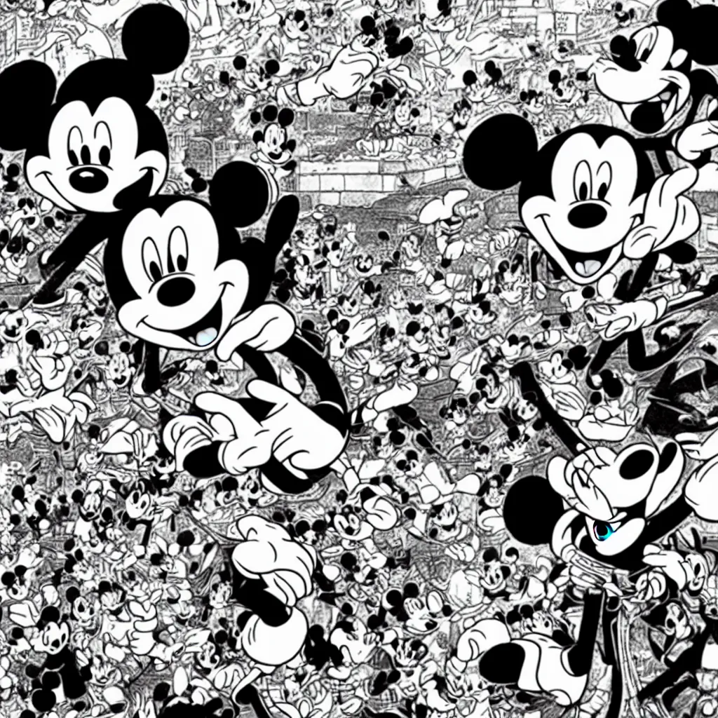 Image similar to mickey mouse pictured in violent japanese manga comicbook