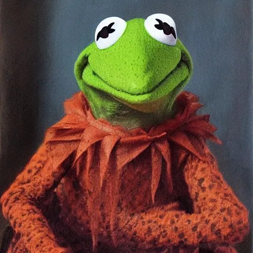 Image similar to portrait of kermit the frog, renaissance