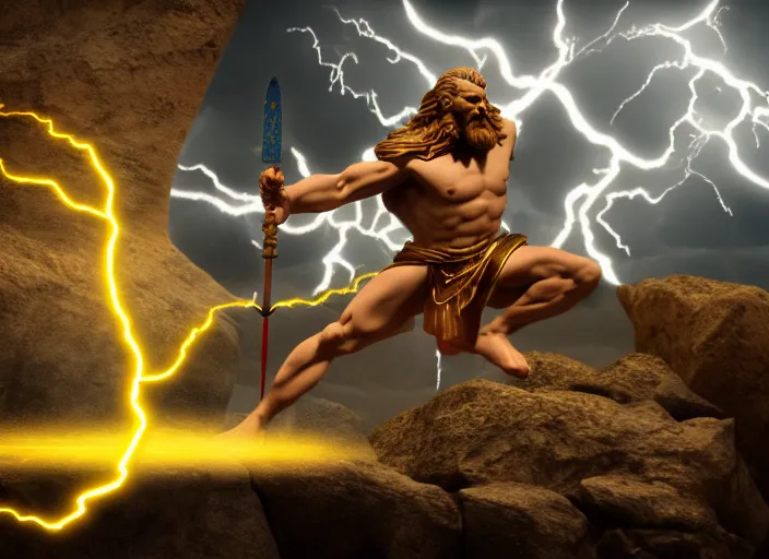 Prompt: zeus fighting chronos with a spear of lightning at the top of mount olympus. mythology style. highly detailed 8 k. intricate. lifelike. soft light. sony a 7 r iv 5 5 mm. [ cinematic post - processing ].