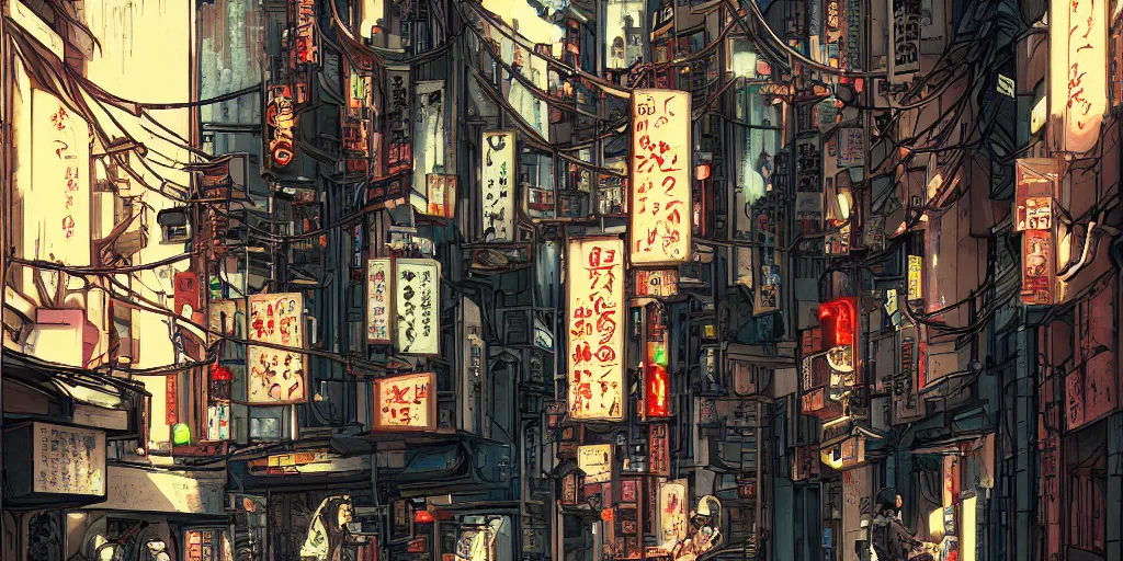 Image similar to a back alley in cyberpunk Tokyo by kirokaze
