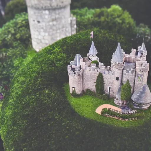 Image similar to aerial photo of castle in a terrarium, sigma 5 0 mm f 1. 4, cinematic macro photography