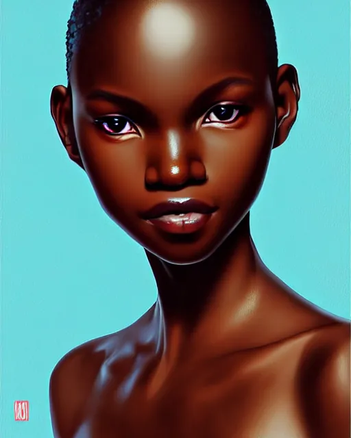 Image similar to portrait of Alek Wek as Anime girl cute-fine-face, full body! pretty face, realistic shaded Perfect face, fine details. Anime. realistic shaded lighting by Ilya Kuvshinov Giuseppe Dangelico Pino and Michael Garmash and Rob Rey