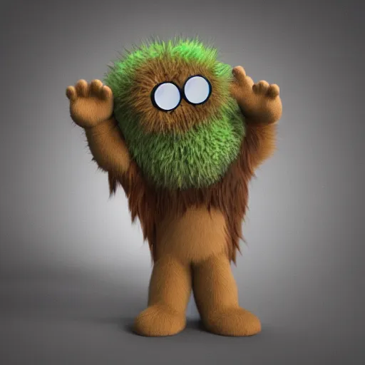 Prompt: dslr camera telephoto lense furry monster maskot with big brains, animation, 3 d render