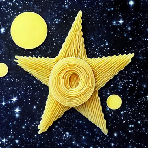 Prompt: star made of pasta floating in space