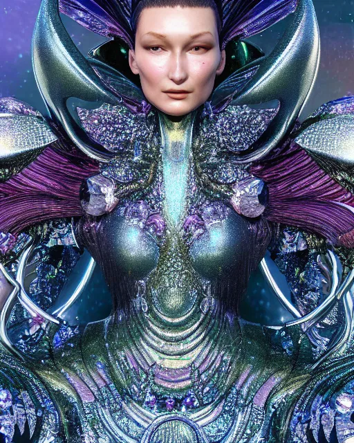 Image similar to a highly detailed metahuman 4 k close up render of an alien goddess bella hadid as siren in iris van herpen dress schiaparelli in diamonds crystals swarovski and jewelry iridescent in style of alphonse mucha gustav klimt trending on artstation made in unreal engine 4