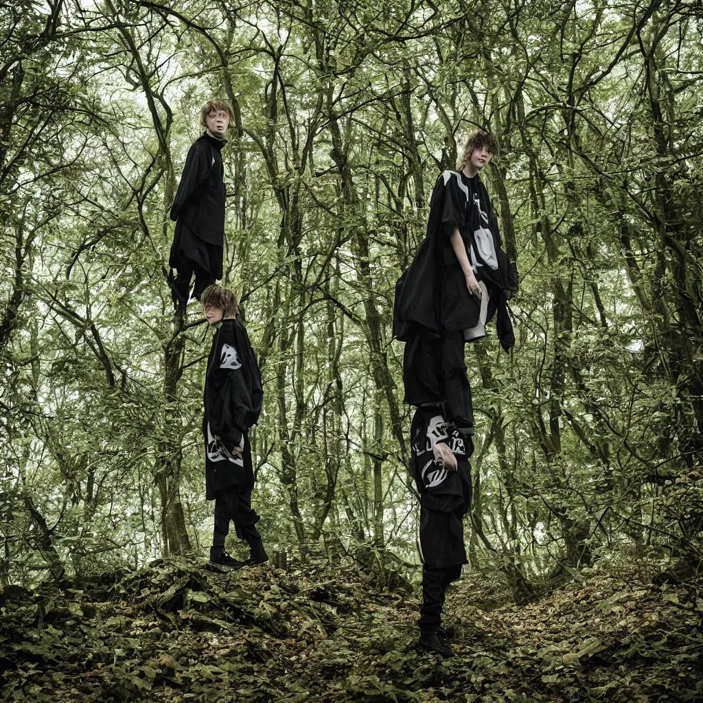 Image similar to cinematic still of bladee in dark forest, XF IQ4, f/1.4, ISO 200, 1/160s, 8K, RAW, dramatic lighting, symmetrical balance, in-frame