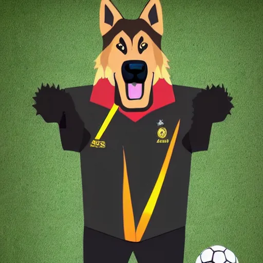 Image similar to full body a humanoid german shepherd beast - man, wearing soccer suit.