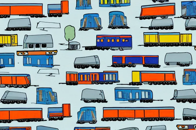 Image similar to light rail trains on a blotter sheet