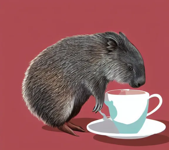 Prompt: awesome colourful digital painting of a wombat sipping a cup of tea