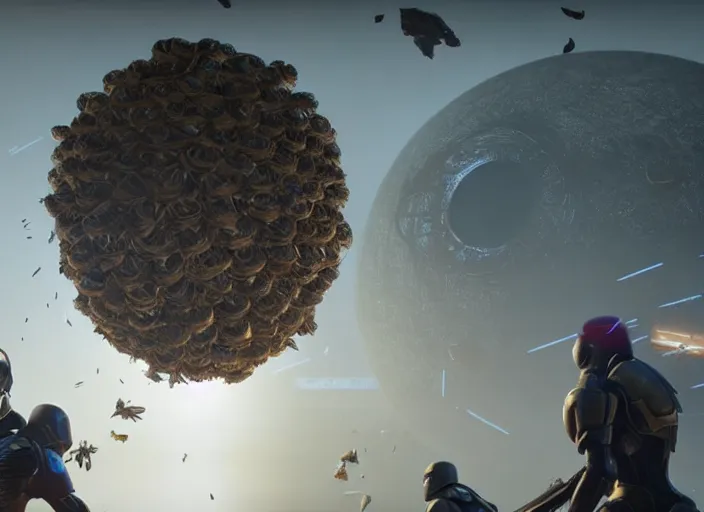 Image similar to colossal wasp nest looking colony infestation in destiny 2, liminal, dark, dystopian, abandoned, highly detailed 4 k 6 0 fps in - game destiny 2 gameplay screenshot leak