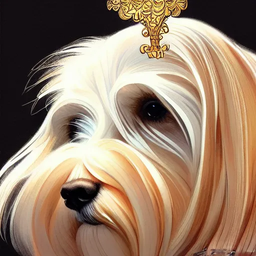 Prompt: beautiful detailed picture of a havanese, radiant light, art nouveau, intricate, elegant, highly detailed, my rendition, digital painting, artstation, concept art, smooth, sharp focus, illustration, art by artgerm and greg rutkowski and alphonse mucha