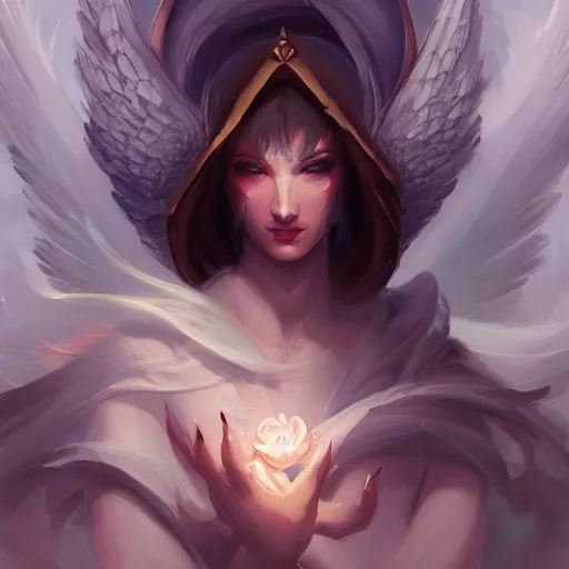 Prompt: a beautiful angel of shadows from angelarium by pete mohrbacher and artgerm and wlop, digital art, highly detailed, intricate, fantasy, mystical, ethereal, Trending on Artstation HQ, deviantart, unreal engine, 4K UHD image