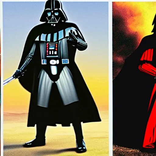 Image similar to darth vader ( left ) jesus ( right )