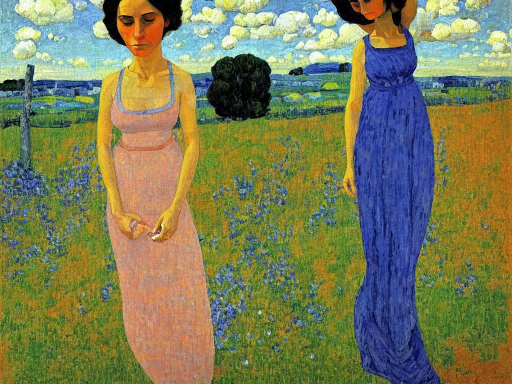 Image similar to a painted portrait of a women outdoors in thought, art by felice casorati, aesthetically pleasing and harmonious colors, impressionism, expressionism
