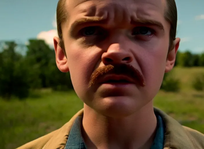 Image similar to film still of jim hopper as eleven in stranger things, 8 k