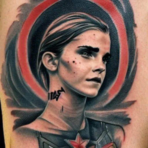 Image similar to tattoo design of emma watson as captain america