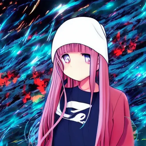 Image similar to anime art , hip-hop girl rapping with Eminem