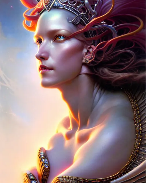 Image similar to goddess of wind, beautiful fantasy character portrait, ultra realistic, wide angle, intricate details, highly detailed by peter mohrbacher, boris vallejo, hajime sorayama, wayne barlowe, aaron horkey, gaston bussiere, craig mullins