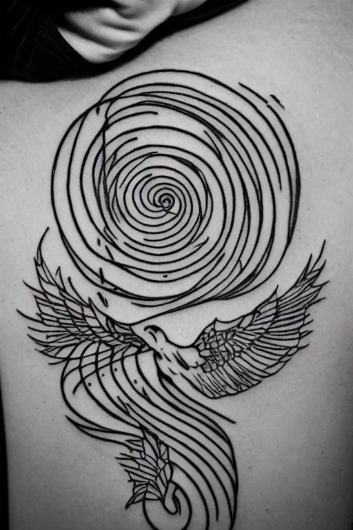 Image similar to a simple tattoo design of birds flying in spirals, black ink, logo