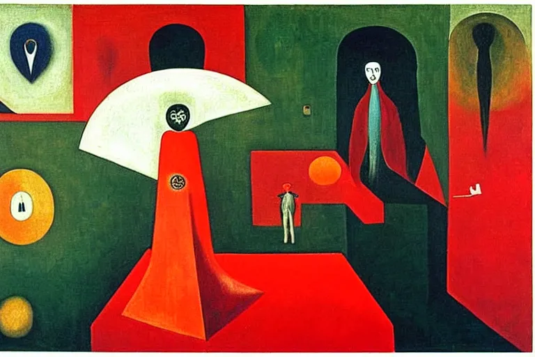 Prompt: inflation!!! money!!!!! and supply chain hurting global population, colors red, orange, white, dark green, dark blue, abstract oil painting by leonora carrington, by max ernst