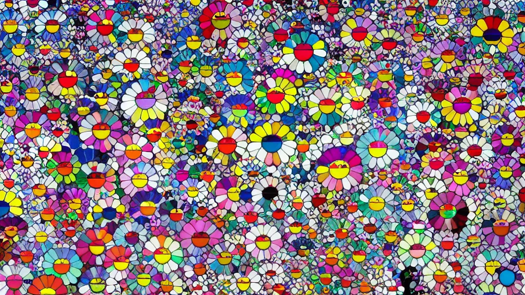 Image similar to party at midnight, bay area, peyote colors, by takashi murakami