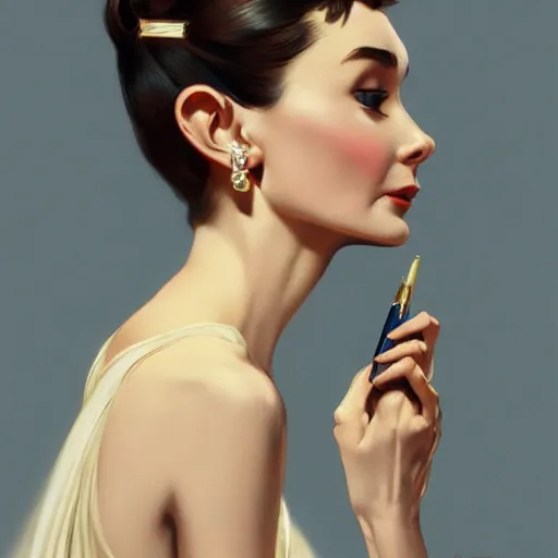 Image similar to Audrey Hepburn of NGE dark fantasy, medium shot, intricate, elegant, highly detailed, digital painting, volumetric light, artstation, concept art, smooth, sharp focus, illustration, art by Gil Elvgren and Greg Rutkowski and Alphonse Mucha, 8K