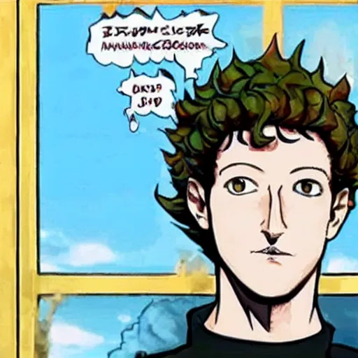 Image similar to Mark Zuckerberg posing in Jojo’s bizarre adventure, anime