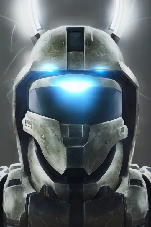 Image similar to robot ninja mask helmet halo master chief radiating a glowing aura global illumination ray tracing hdr fanart arstation by ian pesty and katarzyna da „ bek - chmiel