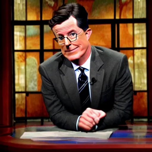 Image similar to stephen colbert as part of the fellowship of the ring