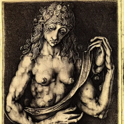 Image similar to a study of the intersection of masculine and feminine forms, masterwork etching, albrecht durer, universal secrets