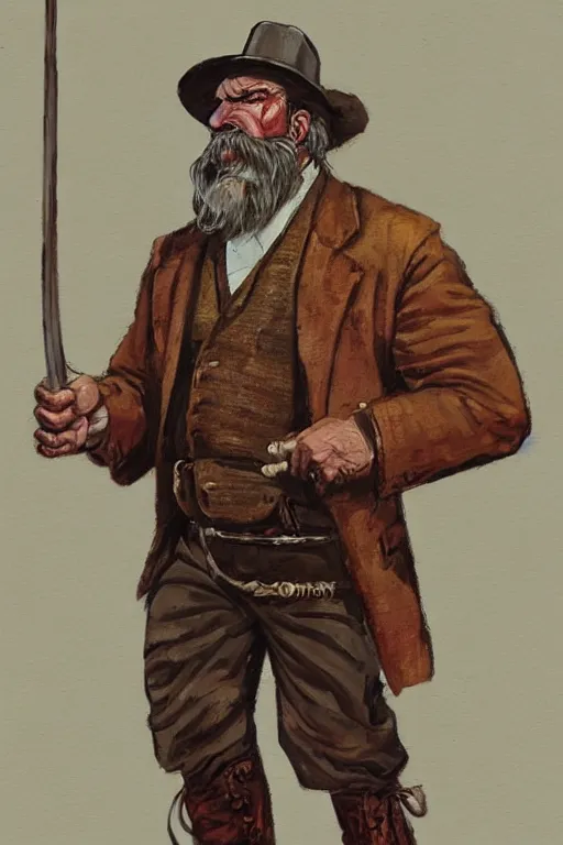 Image similar to vernon. Smug old west circus strongman. concept art by James Gurney.