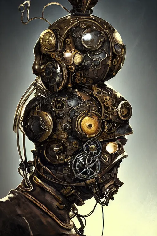 Image similar to steampunk helmet fantasy art mask robot ninja stylized digital illustration sharp focus, elegant intricate digital painting artstation concept art global illumination ray tracing advanced technology chaykin howard and campionpascale and cooke darwyn and davis jack