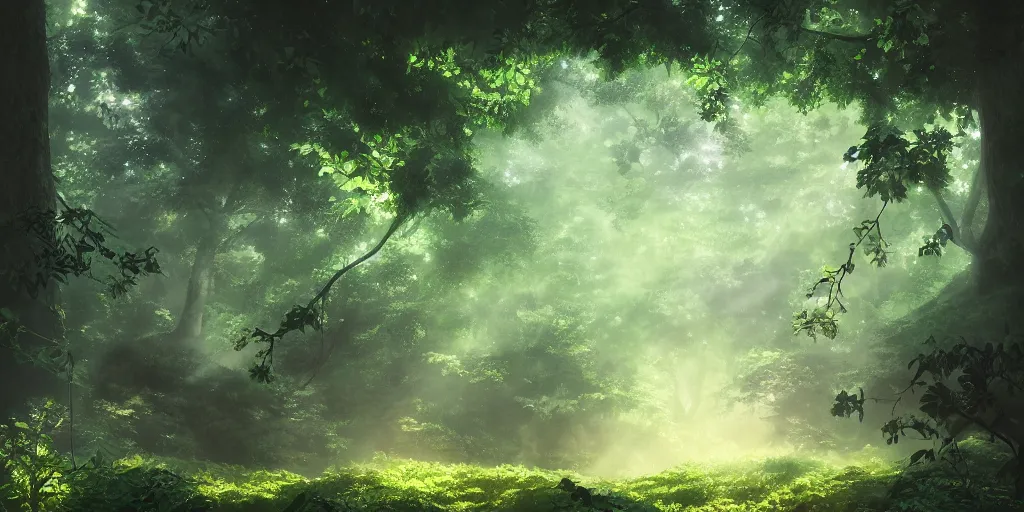 Image similar to a forest, cinematic angle, studio Ghibli, volumetric lighting, beautiful composition, intricate, elegant, digital art, detailed, oil painting, hyperrealistic, sharp focus, 8k