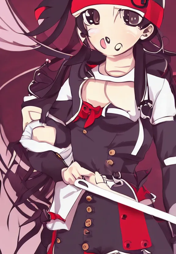 Image similar to wide angle portrait of a female pirate, a cute uniform, somewhat of an anime in noir style, trending artwork, made with anime painter studio, by noir and an anime artist, collaboration