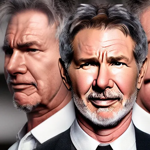 Image similar to the face of a succesful man: Harrison Ford/Tom Hanks/Tom Cruise/Ryan Reynolds, highly detailed uncropped full-color epic corporate portrait photograph. best corporate photoraphy photo winner, meticulous detail, hyperrealistic, centered uncropped symmetrical beautiful masculine facial features, atmospheric, photorealistic texture, canon 5D mark III photo, professional studio lighting, aesthetic, very inspirational, motivational