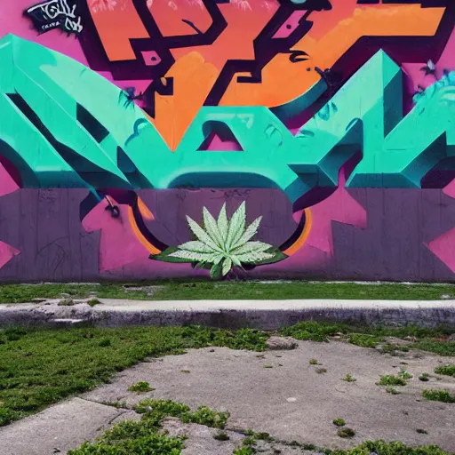Prompt: matte painting yung miami, jt, weed, graffiti, hard edges, geometric 3 d shapes, stoned, og, street art, asymmetrical, mostly green, marijuana, 8 k, smoke, highly detailed masterpiece by sachin teng