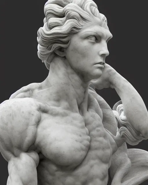 Image similar to an old marble statue of a hydra from herculean myths, hyper realistic, 4 k, grainy marble, hyper detailed