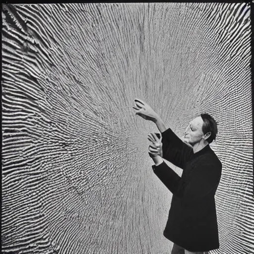 Prompt: A print. A rip in spacetime. Did this device in his hand open a portal to another dimension or reality?! by Cornelia Parker, by Brett Weston dynamic