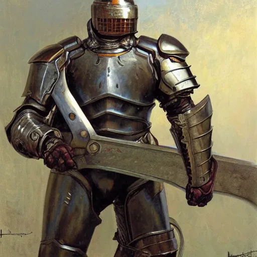 Prompt: the doomslayer as a realistic knight, closeup portrait art by norman rockwell and donato giancola and greg rutkowski