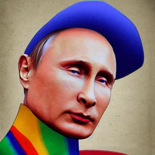 Image similar to Gay Pride Vladimir Putin, Photorealistic