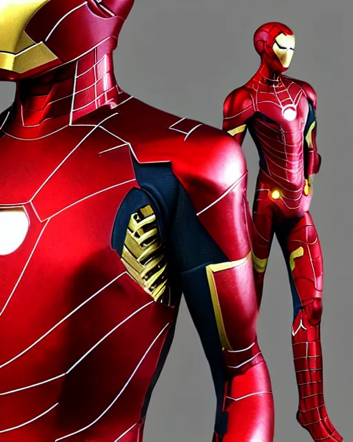 Image similar to fabricated a new red and gold costume super high resolution photorealistic cyberpunk iron spiderman mixed with iron man