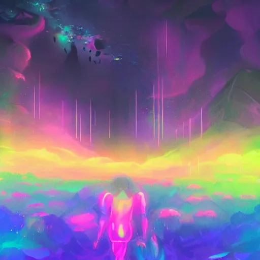 Image similar to landscape of hero with pistol swimming in chromatic SPIRITS in misty mysterious astral temple, beautiful, dmt, trending on artstation, omnious, soft, artwork by Wong, Liam