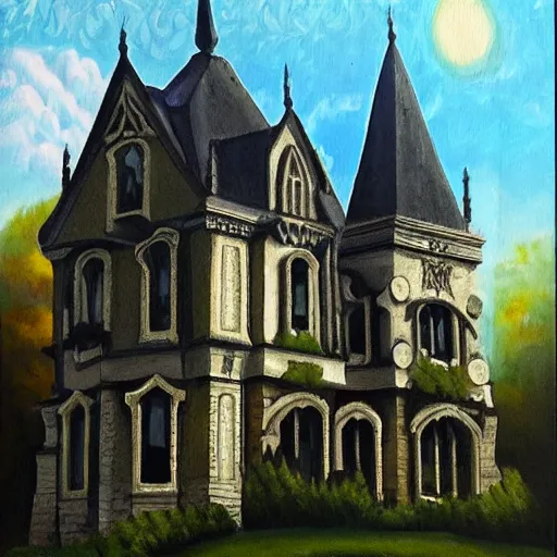 Image similar to gothic mansion oil painting