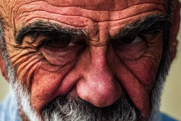 Prompt: Closeup Portrait of Sean Connery, half face, by Steve McCurry, supersharp, crisp, 8K, award winning portrait