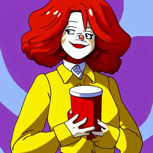 Image similar to ronald mcdonald anime character