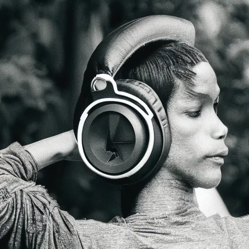 Image similar to a photo of a green chimp wearing headphones