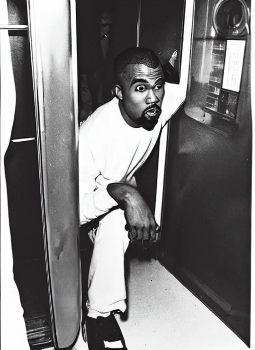 Image similar to Kayne West doing Cocaine in a phone booth by Garry Winogrand