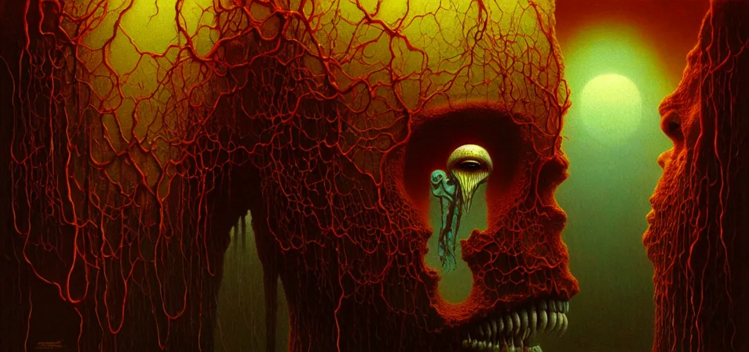 Prompt: hellish translucent alien creatures with realistic human faces and skin on an alien world, artstyle zdzisaw beksinski, very intricate details, high resolution, 4 k