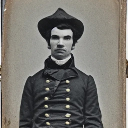 Image similar to a daguerreotype of nathan fielder dressed as a civil war soldier, detailed, realistic,